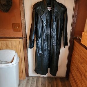 Mens black long leather coat